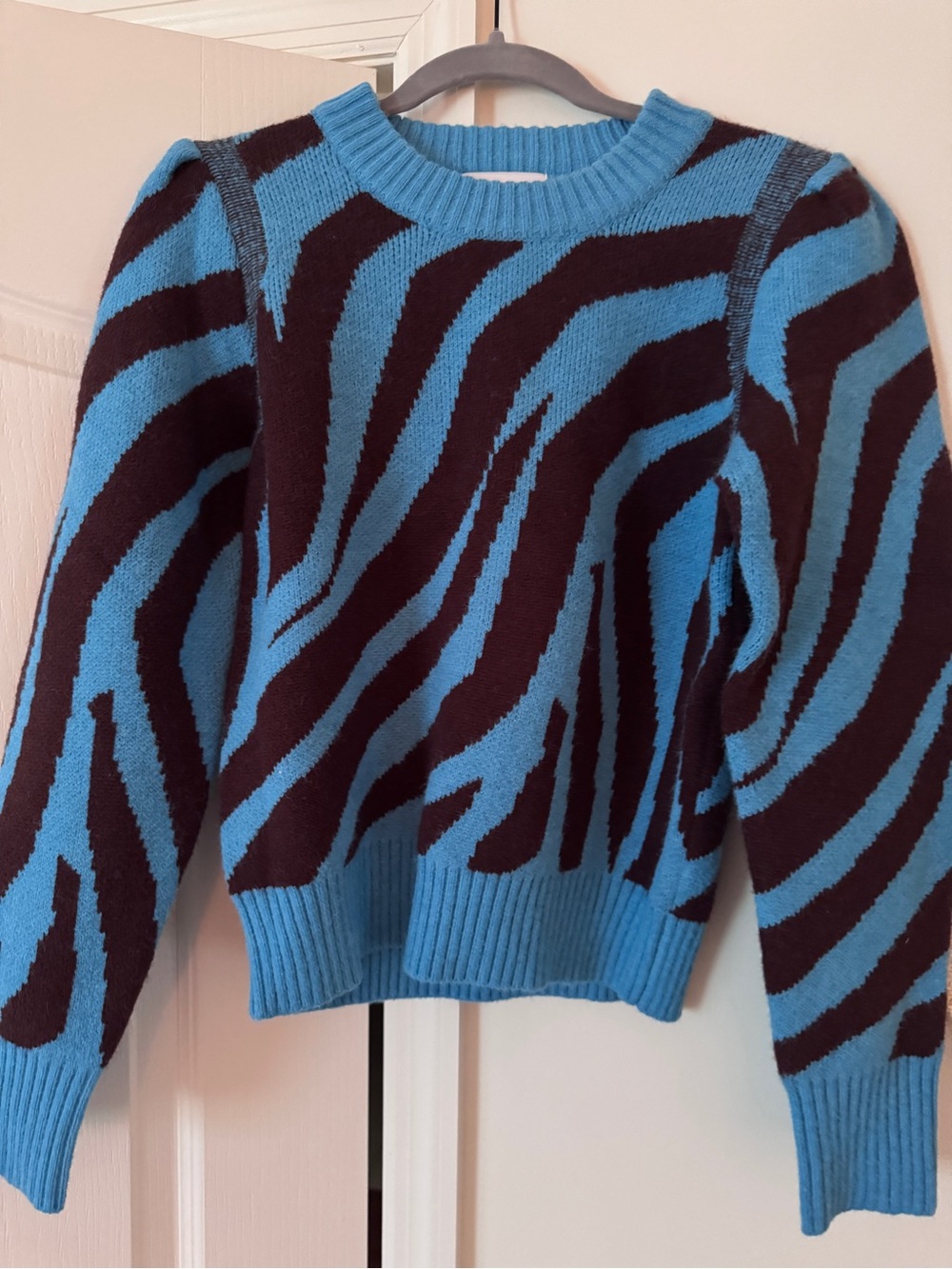 Greylin Blue and Black Zebra-Print Crewneck Sweater